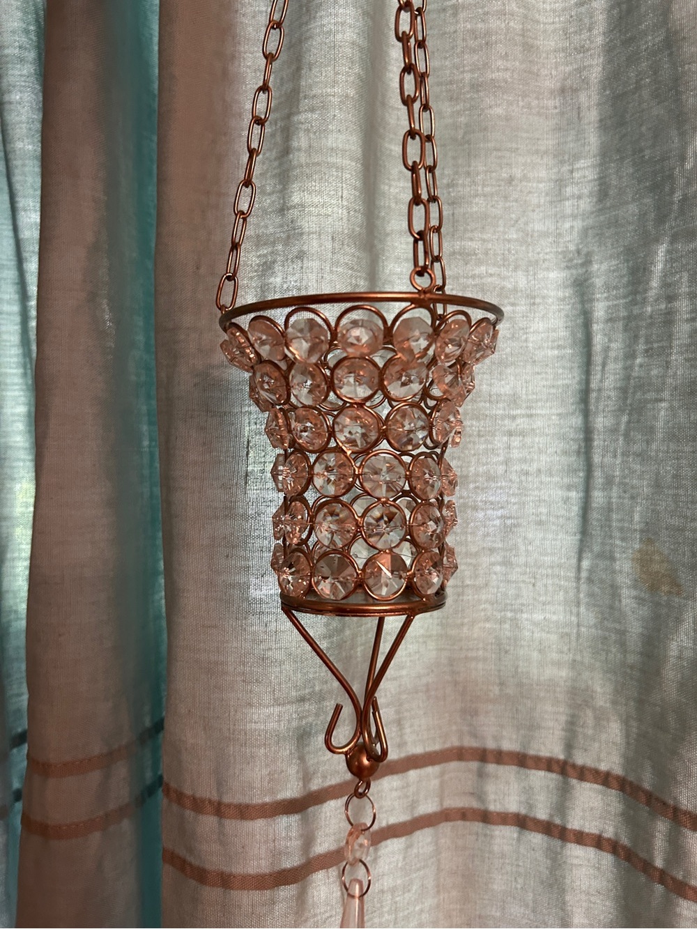Hanging Crystal Candle Holder - Silver brushed nickel Tone